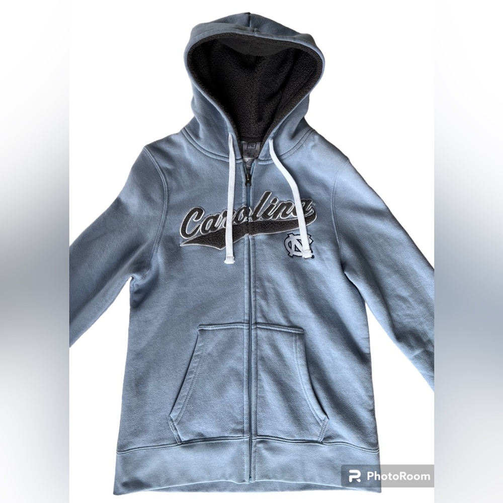 UNC Tarheels Pro Edge NCAA Carolina Blue Full Zip Faux Fur Hoodie Sweatshirt Med